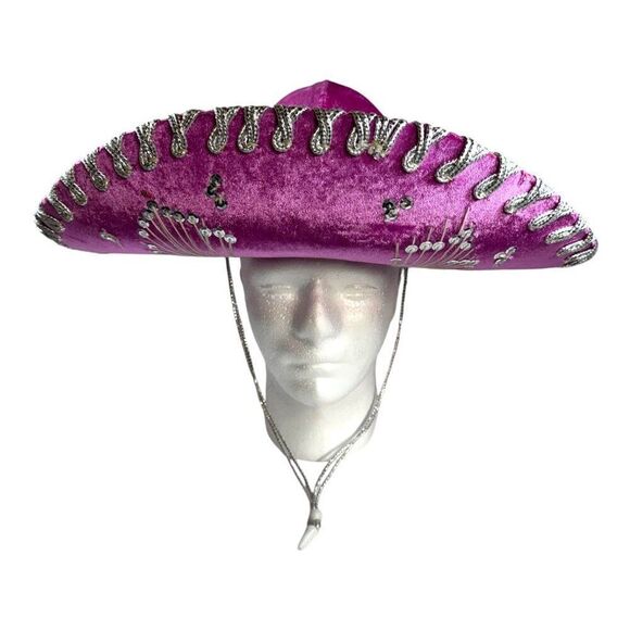 Pink Elaborate Genuine Mexico & Silver Mexican Sombrero Hat 6 3/4 Yepez Velvet - Picture 2 of 12